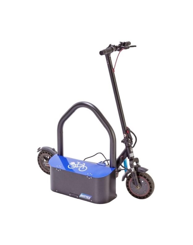 Elektrinių dviračių stotelė su įkrovimo ir saugojimo sistema